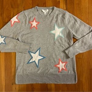 Time and Tru Stars Print All Over Pink Blue Crew Sweater M L 10 12
